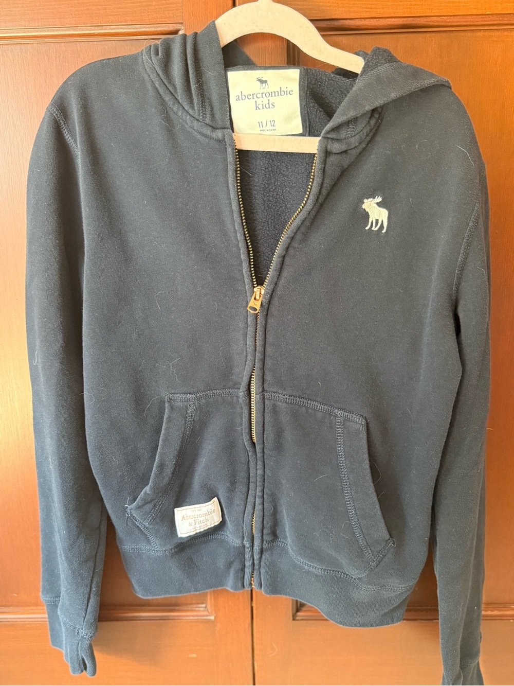 abercrombie kids black zip-up hoodie with moose logo